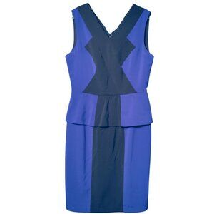 BCBG Maxazria - Sleeveless Sheath Dress, Blue with Black Block - Size 10